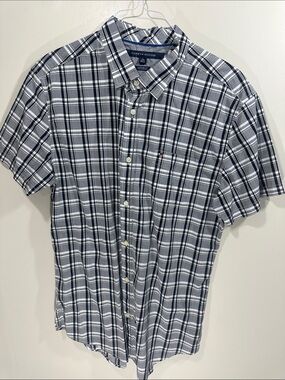Tommy Hilfiger Gray & White Plaid Short-Sleeve Button-Down Shirt XL